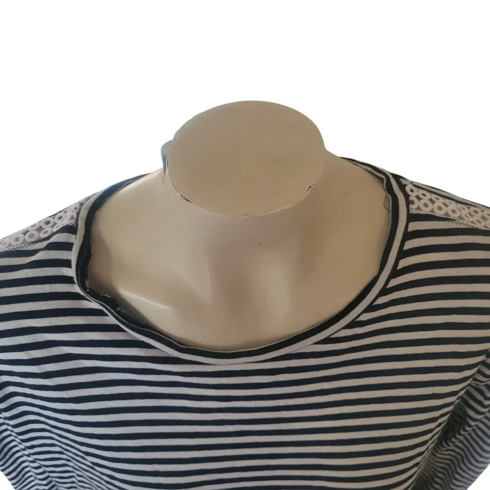 Michael Kors Striped‎ Long-Sleeve Top With Crochet Details Womens XL